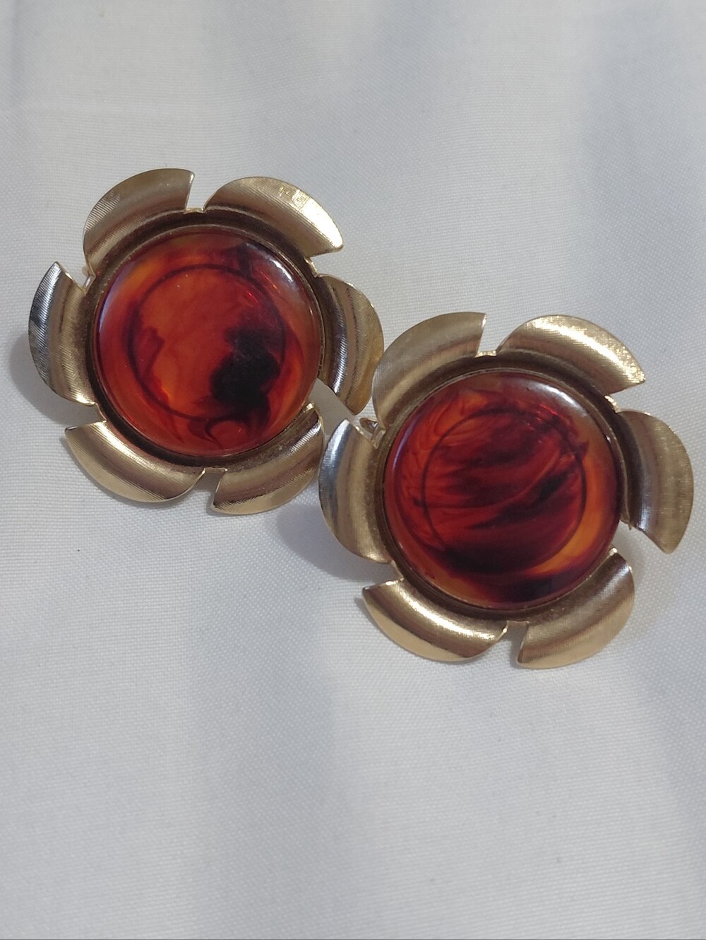 Sarah Coventry Gold Flower Amber Cabochon Earrings